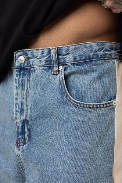 VAMOSCLO Yan Şeritli Baggy Fit Jean Açık Mavi Melanj