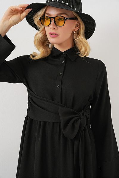 Bigdart Women's Tie Front Linen Dress 2574 - Black