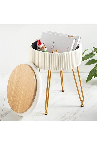 COOYA Velvet Vanity Stool Footrests,Small Ottoman Stool with Storage,with Metal Legs for Makeup Room,Room