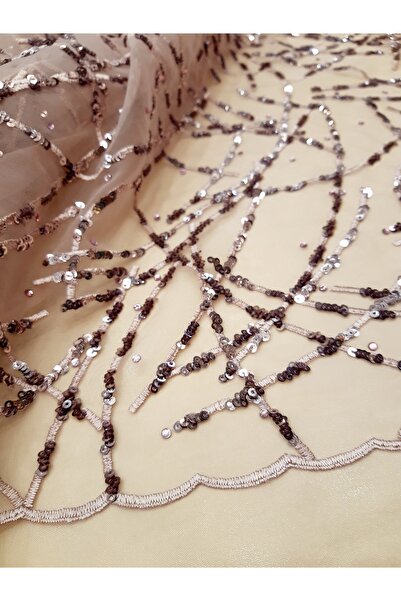 Safir Kumaş Çİzgi Çizgi Asimetrik Desenli Pul Payet İşlemeli 3 .30 Metre