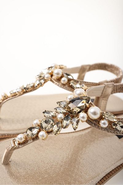 5in1Canpolat Gold Glass Stone Sandals 214