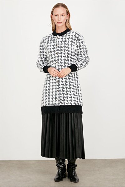 Tığ Triko Kazayaklı Bomber Yaka Hırka - Siyah