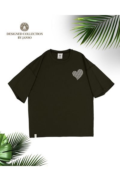 JANSO GROUP -Women Cotton Printed White Heart Short Sleeve Tshirt Oversize Big Size