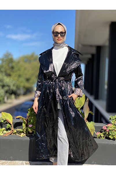 MissWhence Patent Leather Full Length Fur (Mobile) Overcoat 34519