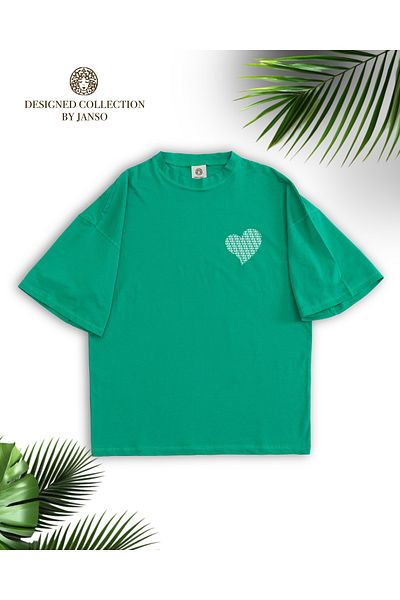 JANSO GROUP -Women Cotton Printed White Heart Short Sleeve Tshirt Oversize Big Size