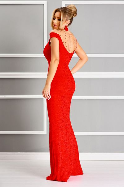 Atmosphere Fashion Long red lace mermaid dress with pearls