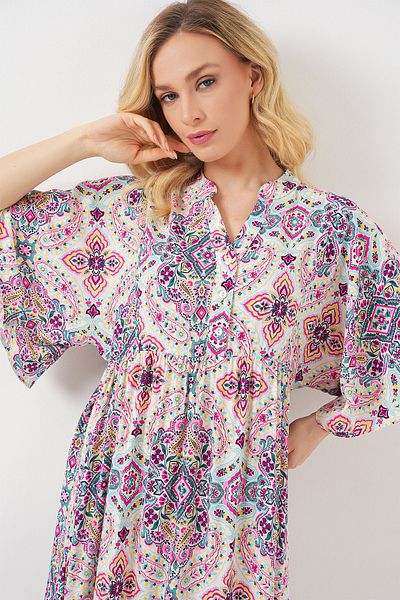 Bigdart Women's Patterned Short Sleeve Dress 2562 - Fuchsia