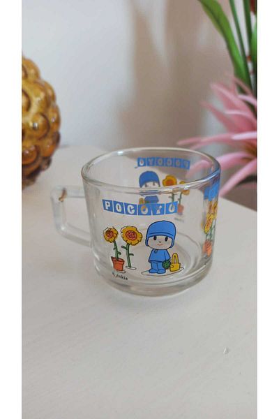 Hureggo Vintage Pocoyo Patterned Original Glass Cup with Handle