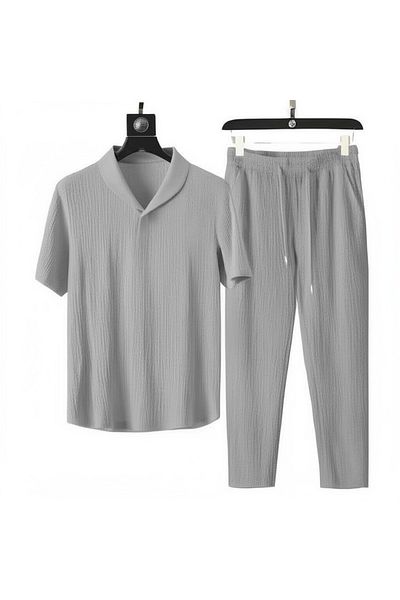 SeusCraft Bürümcük Crinkle T-Shirt Pants Set - Gray Regular Baby Collar