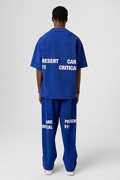 VAMOSCLO Σετ αθλητικής φόρμας που πλένεται πίσω με τύπωμα oversized μπλε κοβαλτίου