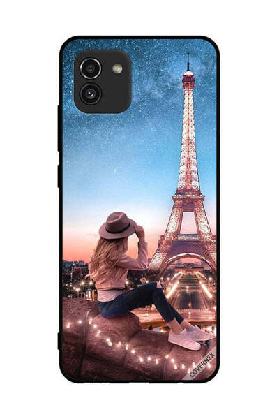 Covernex غطاء حماية لهاتف سامسونج جالاكسي A03 مع فتاة القبعة وبرج إيفل