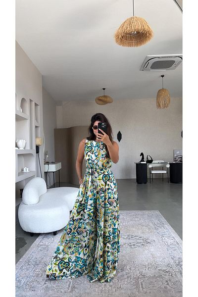 Buket Teke Mixed Pattern Wide Leg Jumpsuit