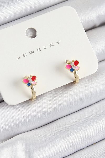 Mey İthalat Brass Zircon Stone Butterfly Model Gold Color Children's Earrings