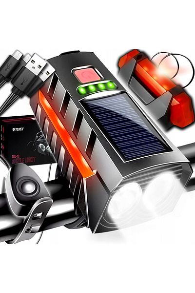 Renew Force Solar & USB Force Bicycle Headlight, Gift Taillight, Horn, 3 Lighting Modes, 1200 Lumens