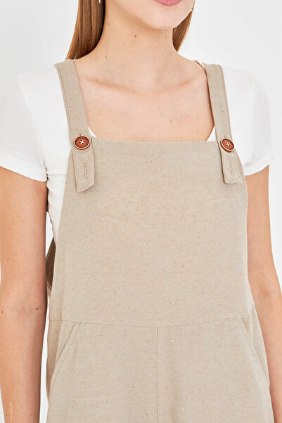 armonika Women's Beige Pocketed Wide Leg Gardener Jumpsuit Arm-25Y001043