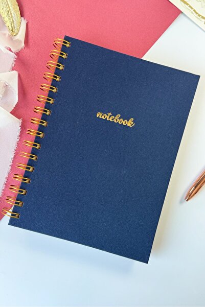 Martius Art A5 Spiral Hard Cover Linen Plain Unlined Undated Notepad Navy Blue