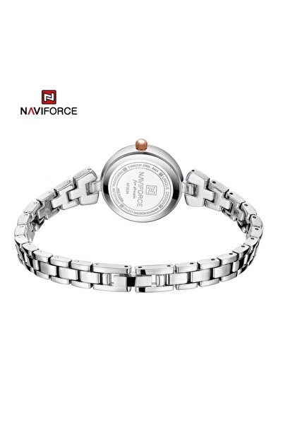 Naviforce Elegant and Stylish Silver Analog Wrist Watch with Crystal Accents and Black Dial