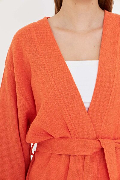 armonika Women's Orange Belted Kimono Arm-25Y001073