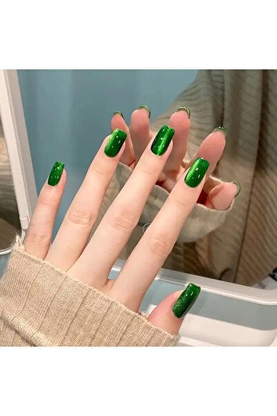 byozanyılmaz 24 Pieces Green Cat Eye Fake Nails