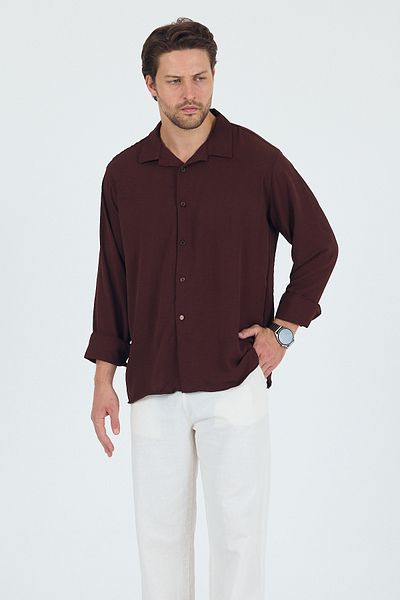 Trn JNS Ανδρικό πουκάμισο με υφή λινό oversize