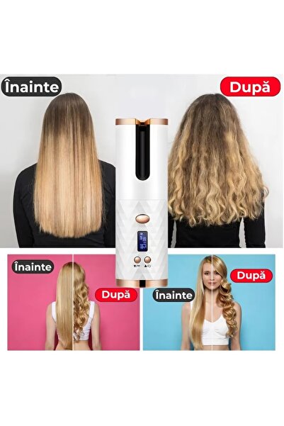stuffix Ondulator automat portabil de păr, acoperire ceramică, fără fir cu protecție avansată, încărcare USB, LC