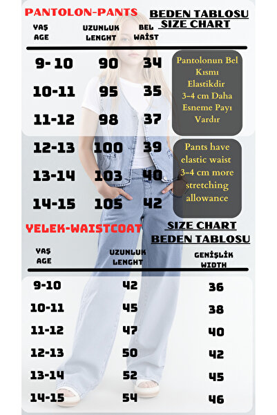 Pantulux Buz Mavi Kız Çocuk Kot İkili Takım – Yelekli ve Pantolonlu | Denim Kumaş, Tam Kalıp