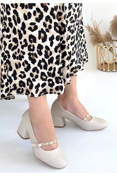 BellevieStore Tino Beige Skin Heeled Shoes