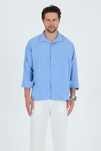Trn JNS Ανδρικό πουκάμισο με υφή λινό oversize