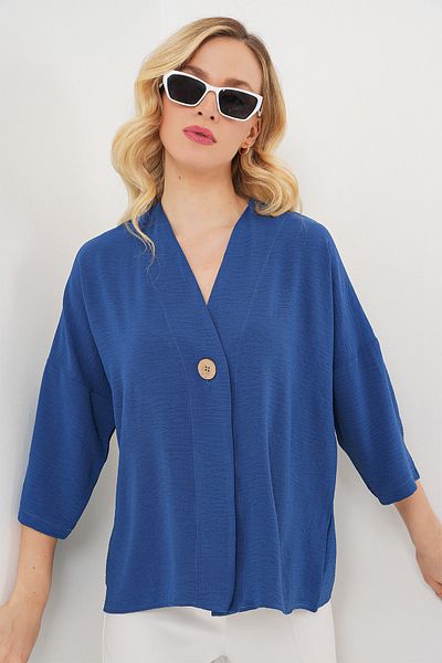 Bigdart Women's Short Sleeve Oversize Kimono 5969 - Indigo