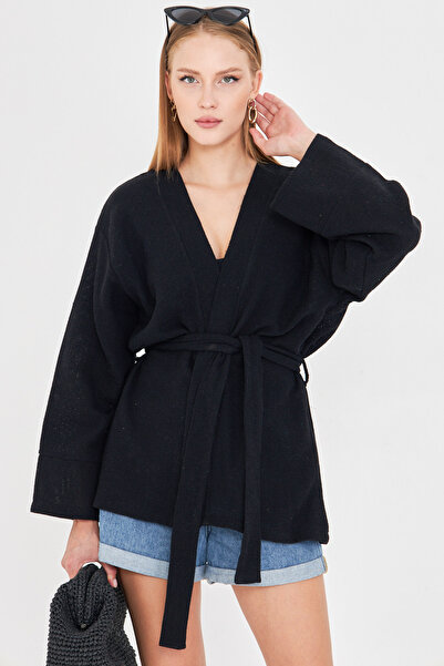 armonika Kadın Siyah Kemerli Kimono ARM-25Y001073