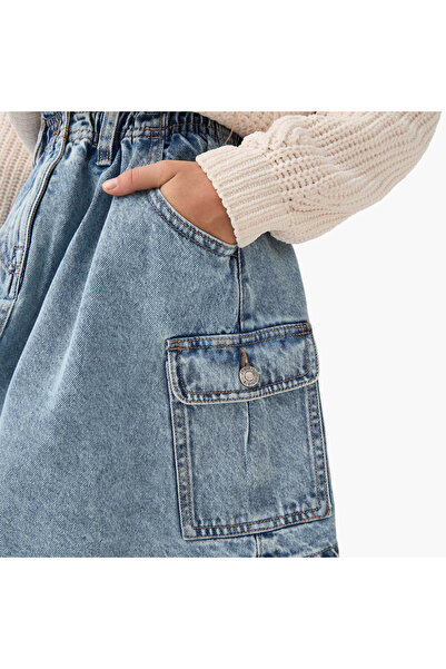 Juniors Denim Skirt with Pockets and Button Closure