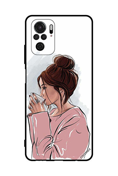 Covernex غطاء حماية لهاتف شاومي ريدمي نوت 10 إس 4 جي، رسم فتاة تشرب الشاي
