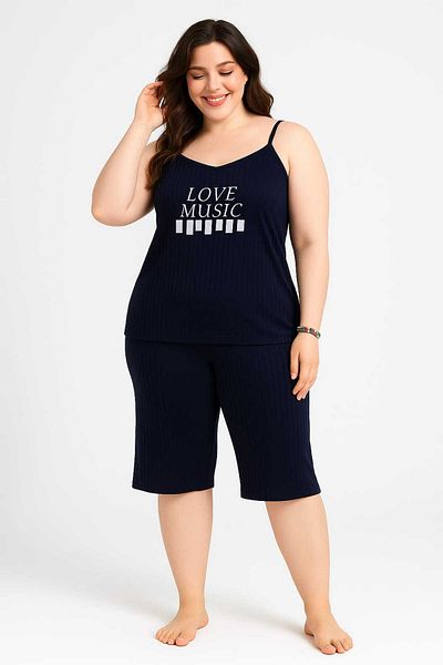 MODA Women's Plus Size Rope Strap Blouse and Capri Bottom Top Pajamas Set