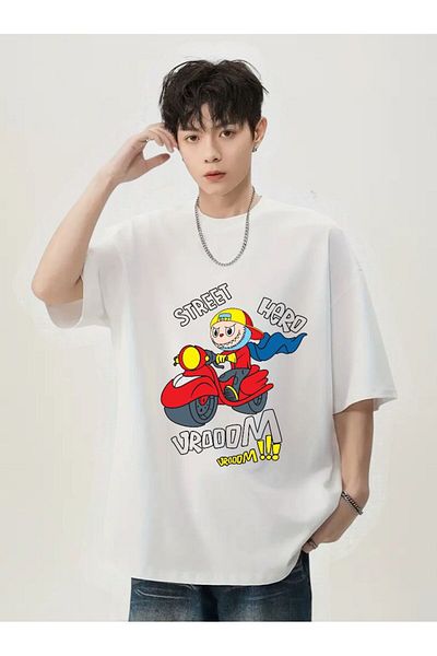 DEEFWEAR White Street Hero Labubu Printed Unisex Oversize Tshirt