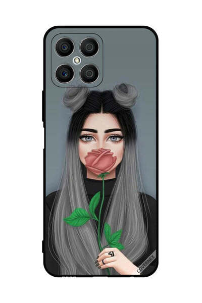 Covernex غطاء حماية لهاتف Honor X8 بتصميم فتاة لطيفة تخفي فمها على خلفية وردية