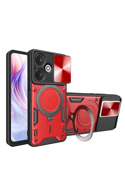 SKYDDAR INNOVATION Case for Xiaomi Redmi 13C 5G, CamGuard Pro, Magnetic Ring, Camera Protection, sticker set, Red