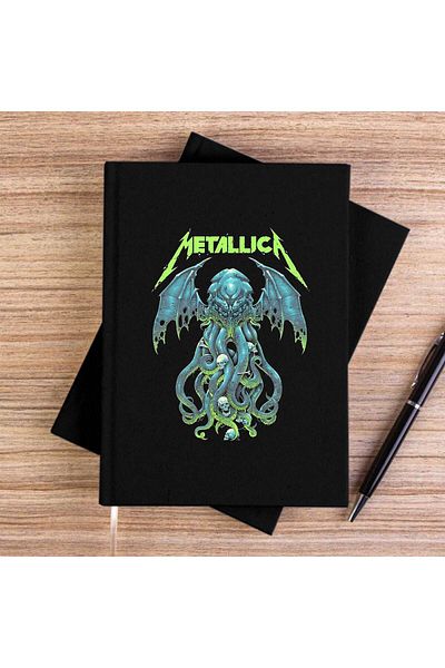 Z zepplin Metallica Octopus Bat Black Unlined Canvas Notebook
