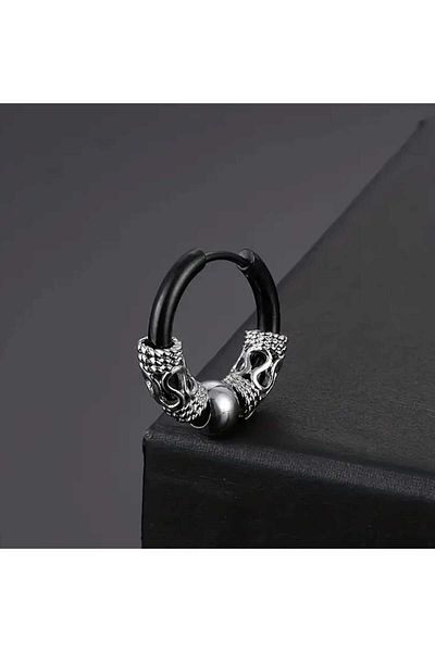 sarıyer silver Dragon Pattern Steel Ball Stylish Design Black Color Ring Model Steel Earrings 1 Piece Single Ring Earrings