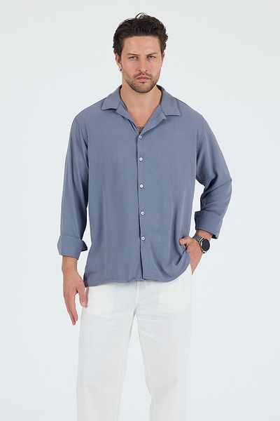 Trn JNS Ανδρικό πουκάμισο με υφή λινό oversize