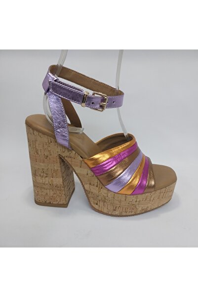 Mira Deri Genuine Leather Multi-Color 13 cm Platform Heel Women's Sandals