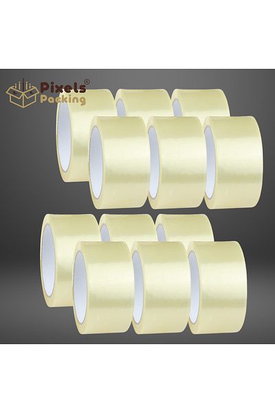 PixelsPacking PixelsPacking 12 Pack Clear Adhesive Tape + Tape Dispenser Cutter 80 Yards Long 2 Inch Wide, Perfect for Parcels