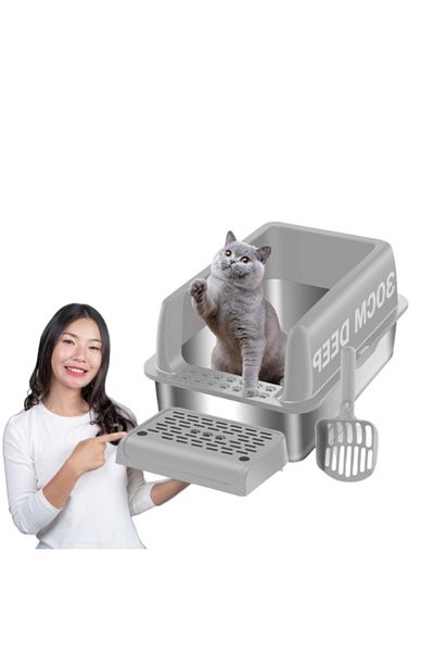 TRADE BAY Stainless Steel Cat Litter Box Large Size 60x40x30cm