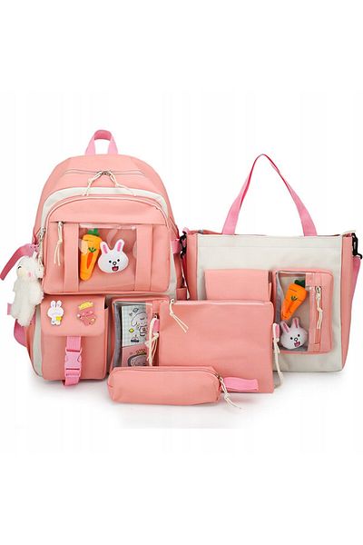 DexXer school set, schoolbag, pencil case, bag with handles, cosmetic bag, Pink, 41x 28 x 14 cm