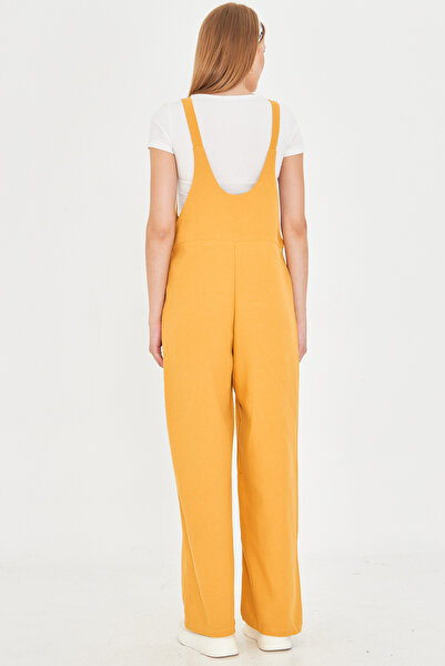 armonika Women's Yellow Pocket Wide Leg Gardener Jumpsuit Arm-25Y001043