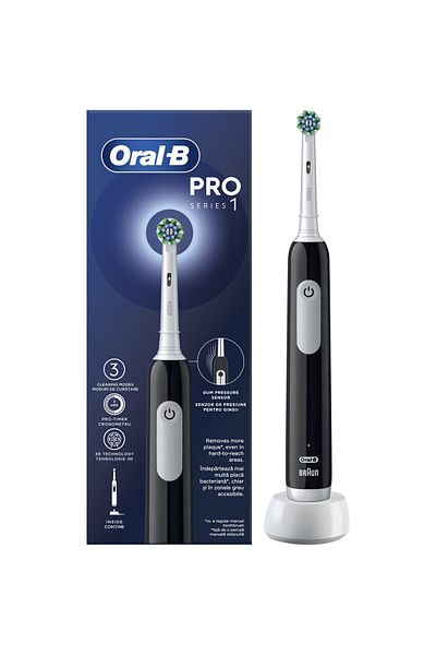 Oral-B Periuță de dinți electrică Pro 1, curățare 3D, 3 programe, 1 cap de periuță, neagră