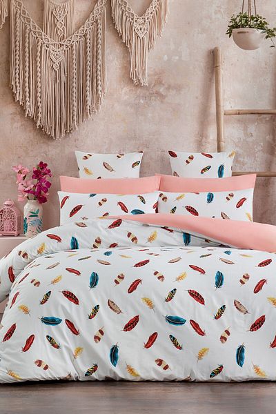 GARDEN ROOM طقم غطاء لحاف مفرد مع ملاءة مطاطية KADER Salmon