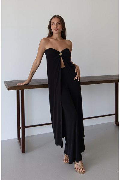 Laluvia Black Bianca Cape Pants Suit - 2817