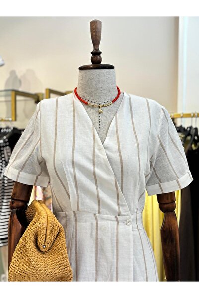 The Zest Boutique Keten Kısa Kollu Tulum