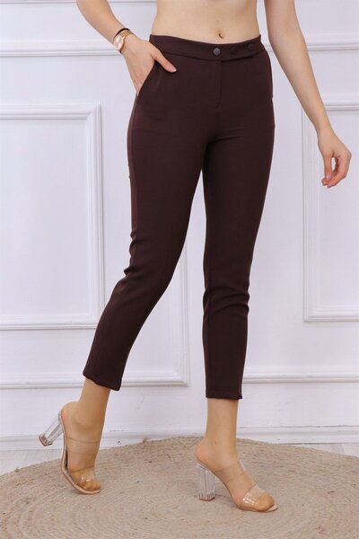 dubai showroom 3 düğmeli dar paça kumas pantolon acı kahve