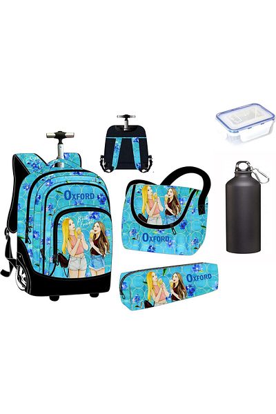 OXFORD BAGS Oxford Best Friends School Trolley Set with Backpack, Lunch Bag, Pencil Case, Water Bottle & Lunch B